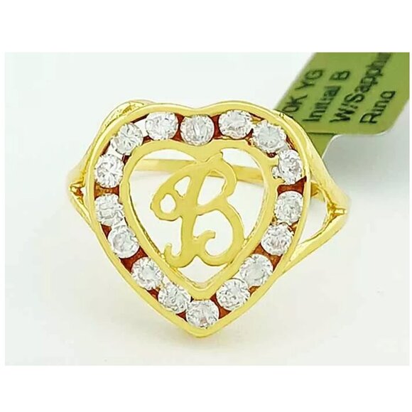 Created White Sapphire Initial B Ring 10k Yellow Gold